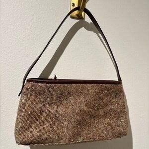 Genuine Leather and tweed Banana Republic mini bag- brown